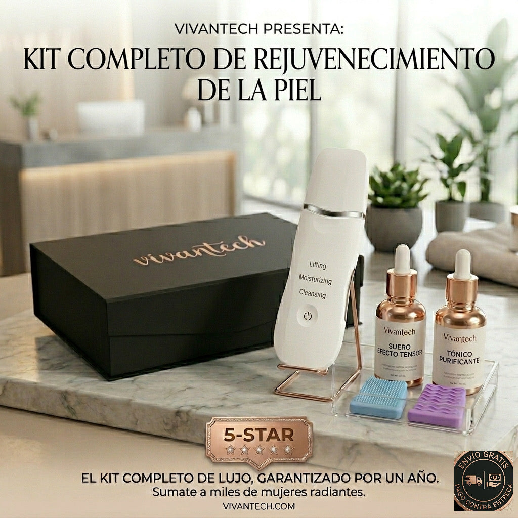 Kit completo Limpiador Ultrasónico Facial Profesional Vivantech + Envío Gratis